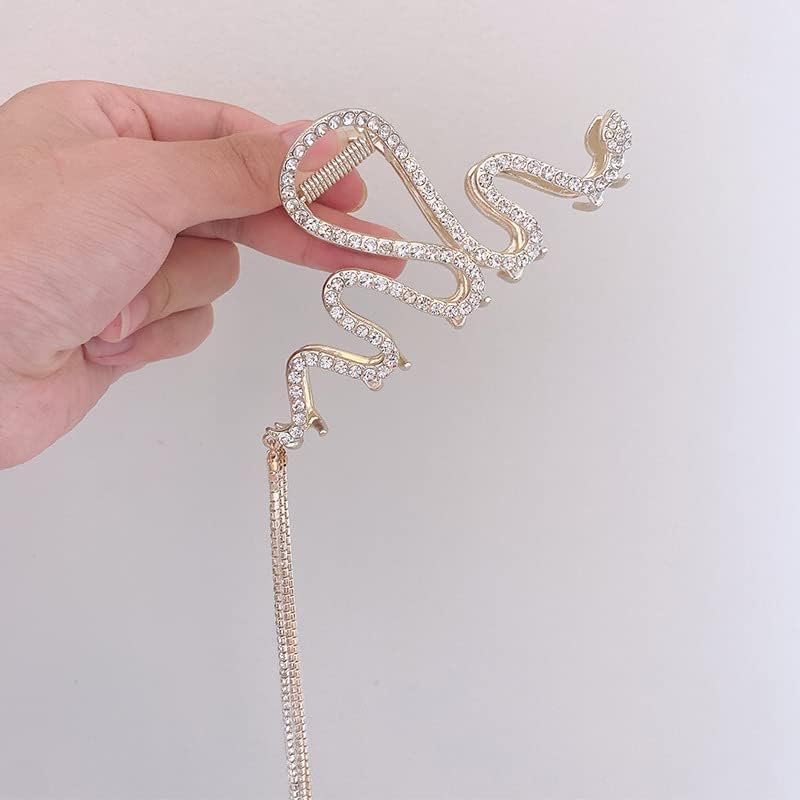 Image of Diversa Rhinestone Golden Claw Clip, Embellished Korean Clutcher, Non- Slip Metal Claw Clip for Girls, Fancy Clutcher for Women, Pack of 1 (Snake)