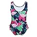 ACSUSS Infant Baby Girls Fashion One Piece Ruffled Flamingo Print Swimsuit Swimwear Tank Top Bathing Suit Navy Blue 3-4