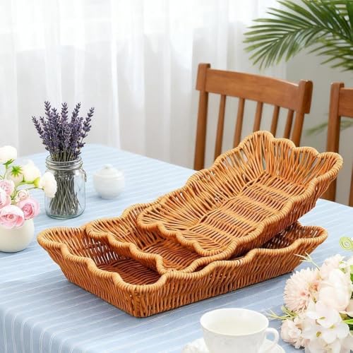 Set de 3 cestas de almacenamiento de ratán sintético rectangular para tocador y baño 3