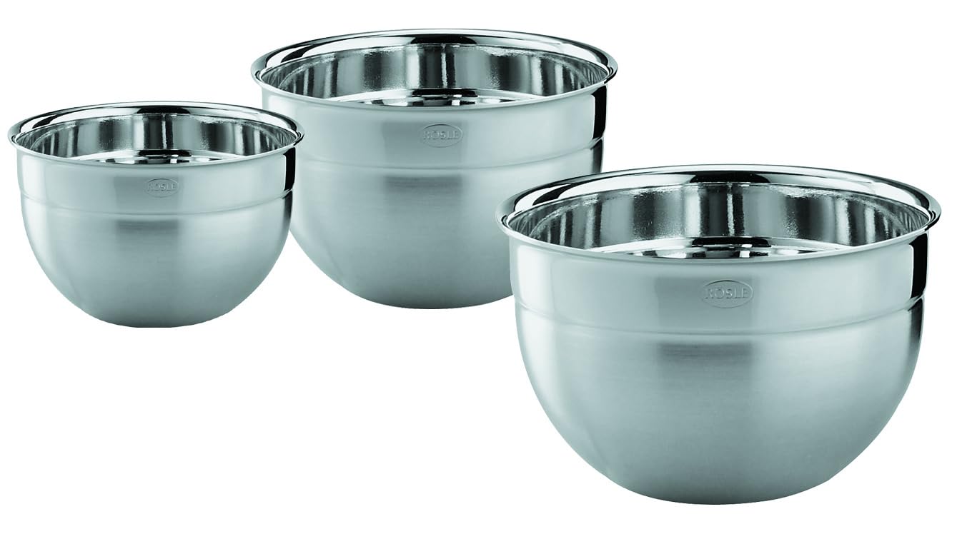 RÖSLE Schüssel Set 4-teilig, Edelstahlschüsseln 16/20/24/28 cm, Rührschüssel & Servierschüssel aus Edelstahl 18/10, Stapelbar, Spülmaschinengeeignet, Hygienisch & Langlebig, Premium Küchenschüsseln