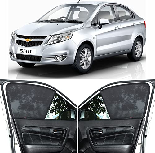 Image of Able Zed Black Half Car Magnetic Sun Shade Curtains for Chevrolet SAIL Set of 4 Pcs