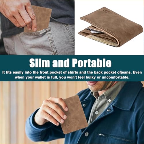 Mens Wallet, Front Pocket Bifold Wallet, Credit Card Holder, Minimalist, Front Pocket, Small Thin, Travel Wallet for Men-(Brown)2
