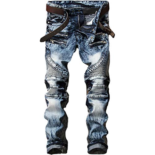Wantess Herren Designer Stretch Skinny Fit Biker Jeans Jeans Mode Wild Reißverschluss Dekoration Streetwear Boot Cut Jeans 32 Cover