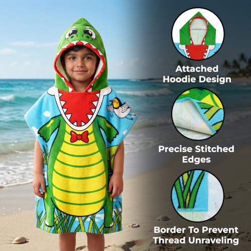 Image of Kids Poncho Towel 300GSM 120x60 CM, Crocodile, Jungle Green