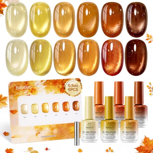 Image of Beetles Fall Cat Eye Gel Nail Polish Set, Falling Gold 6 Colors 15ML