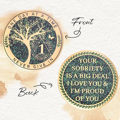 lparkin 1 year sobriety coin tree of life recovery coin aa recovery medallion anniversary token sobriety gifts alcoholics anonymous medallion