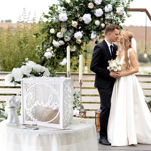 Image of OurWarm Wedding Card Box for Reception, PVC Gift Card Box Holder with Slot and Acrylic Window, White Wedding Envelope Money Card Box for Baby Shower Birthday Graduation Party Decorations