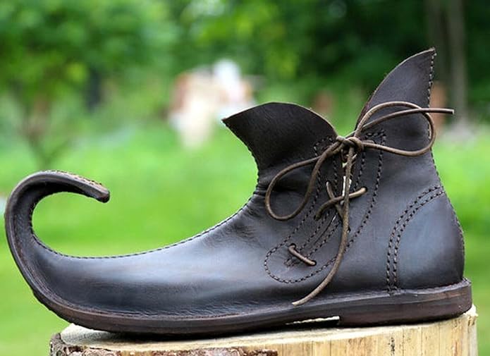 Medieval Poulaine Leather Ankle Shoes – Handmade Roman Costume Footwear for Men – LARP, Renaissance, and Reenactment Boots4