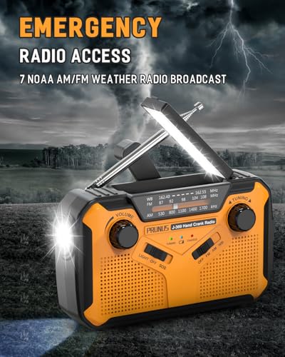 PRUNUS J-369 11100mWh Emergency Weather Radio, AA Batteries/Hand Crank/Solar/USB Charging, NOAA/AM/FM, LED Flashlight and Reading Lamp,SOS Alarm & Flashlight - Image 5
