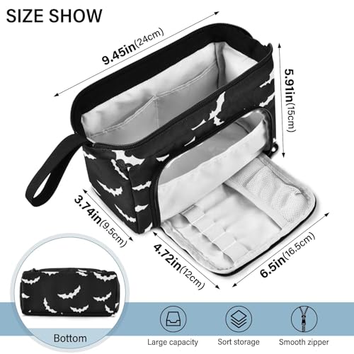 Image of Halloween Bat Big Capacity Pencil Pen Case Large Pencil Pouch | Portable Multi Compartment Zipper Pencil Bags Stationery Storage for Men Women College Office