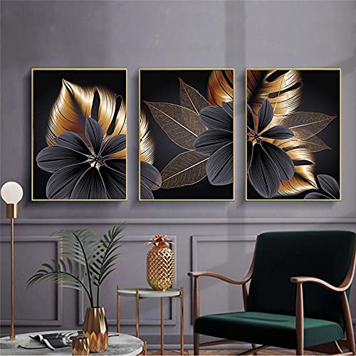 Toile Plante Feuille Noir Or pour sublimer votre salon moderne
