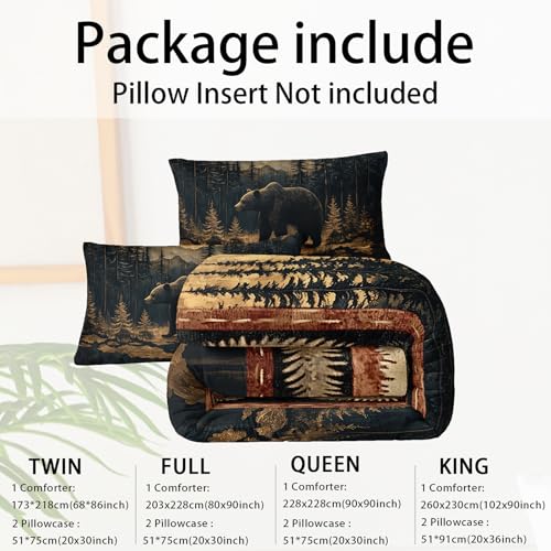 Image of Black Bear Comforter Set King Size for Kids Boys,Rustic Comforter Set,Cabin Woodland Forest Animals Hunting Bedding Set,Soft Microfiber Wildlife Quilt Set