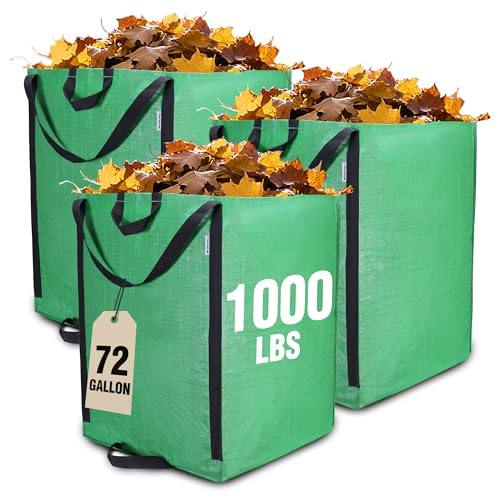 WORKPRO Heavy Duty 72-Gallon Reusable Yard Waste Bags, 3 Pack Self-standing Leaf and Lawn Bags with Reinforced Handles, Garden Waste Bags for Debris, Leaves, Grass, and Outdoor Recycling, Green