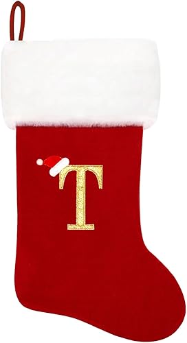 Medias de Navidad con monograma de 20 pulgadas, terciopelo rojo con blanco súper suave, calcetines de Navidad bordados, decoraciones clásicas