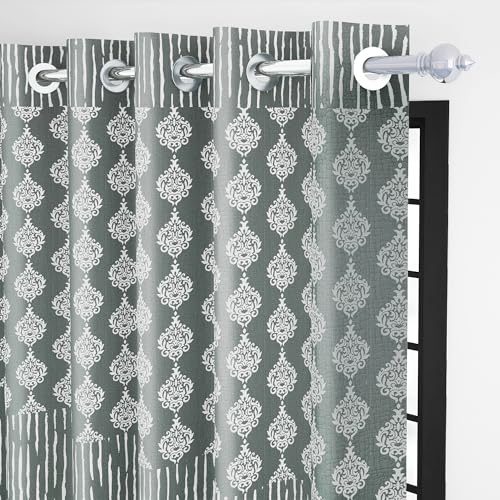 Image of Door Curtains 7 Feet Pack of 2, Damask, Grey & White
