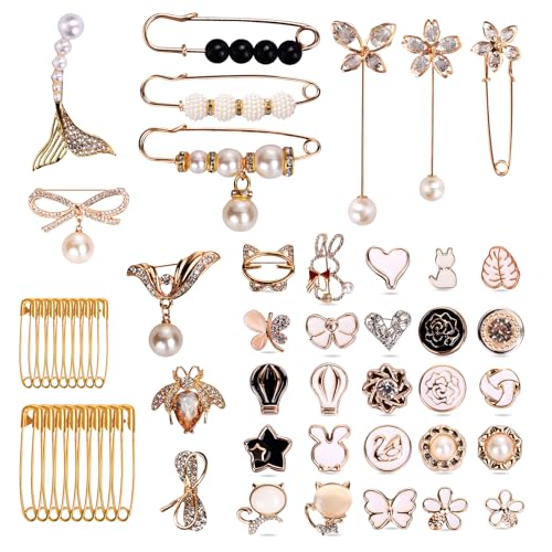 Gold Pearl Safety Pin Charms Set - 80pcs Bling Jewelry Accessories