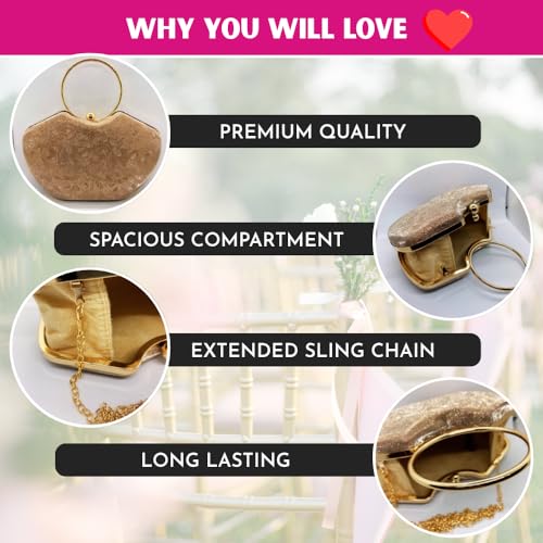 Image of SLARA Women's Evening Clutch Bag for Women, Glitter Pattern, Crystal Clasp Handbag, Perfect for Weddings, Parties, and Special Events