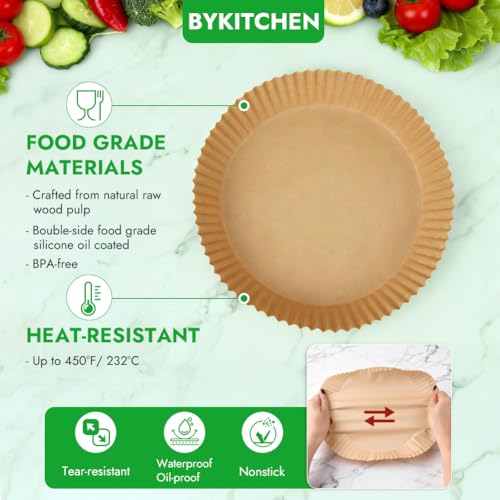 Image of BYKITCHEN 300PCS Small Disposable Air Fryer Liners for 2 to 5QT Airfryer | Round Air Fryer Parchment Paper Liners Compatible with Ninja AF101 4 QT, CHEFMAN 2 QT, Cosori 2.1QT, Dash 2.6 Quart & More