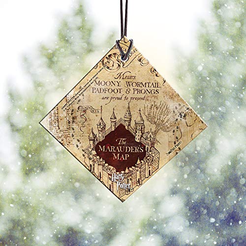 Trend Setters Harry Potter - Marauder's Map - I Solemnly Swear - Mischief Managed - 3.5” Starfire Prints Hanging Glass Accessory | Complimentary Red Velveteen Gift Bag #TOP2