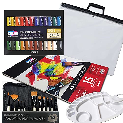 Complete Acrylic Painting Set in a Clear A3 Case by Zieler®, Mixed - Image 2