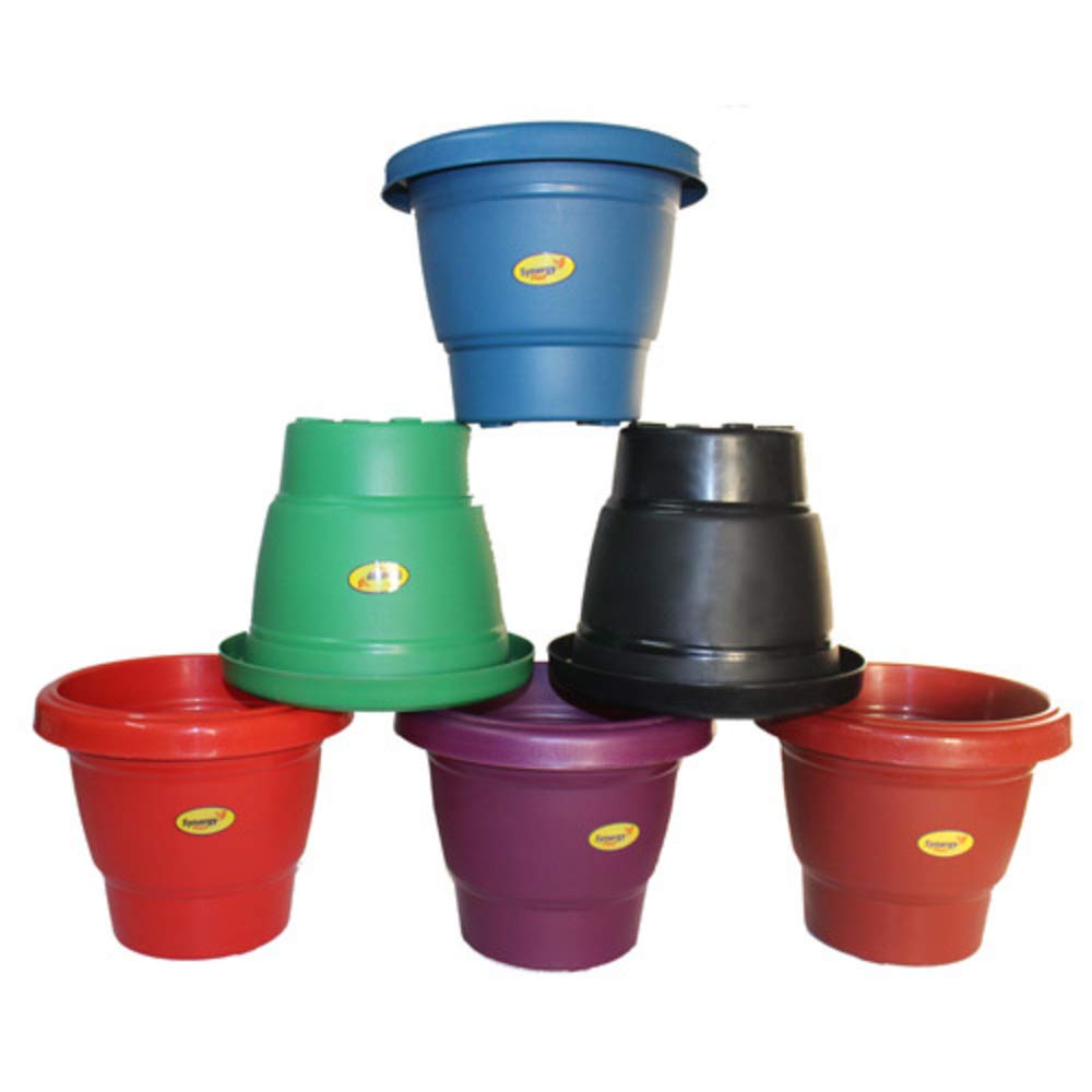 Synergy Plast Plastic Round Shape Flower Pots 6 Pcs, 12 Inch Heavy Duty Plant Containers/Planter/Gamla Plant Pot for Gardening, Balcony, Terrace, Home Decor Indoor & Outdoor (Multicolor) (B07MFFCTF3) Amazon Price History, Amazon Price Tracker