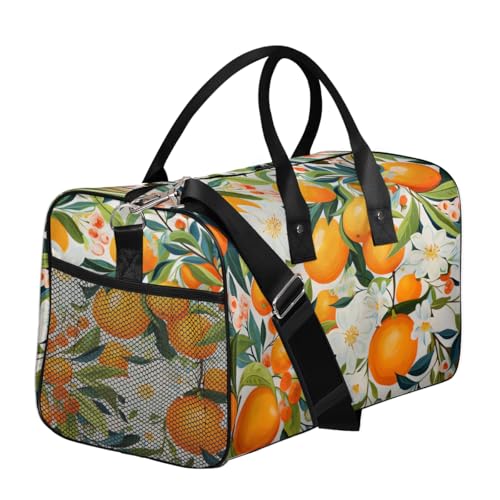 Orange Fruit Travel Duffle Bag for Women Men Foldable Waterproof Weekender Bag Carry on Tote for Overnight Sports Gym Cute Citrus Green Leaves Floral3
