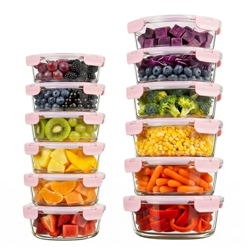 Image of Konokyo Round Glass Food Storage Containers with Lids, Meal Prep, 12 Pack