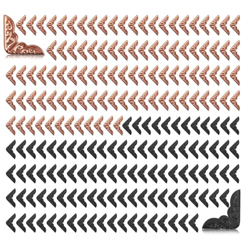 KLEHOPE Esquineras Scrapbooking, 200 Piezas Book Corner Protector, Esquina de Libros Antiguos para Decoración, para Libros, Cuadernos, Marcapáginas y Álbumes de Recortes (Negro, Dorado)