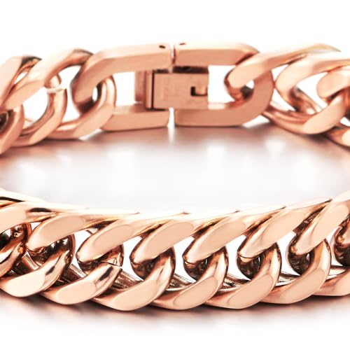 COOLSTEELANDBEYOND Mens Stainless Steel Cuban Chain Curb Chain Bracelet, Rose Gold, Satin Finish4