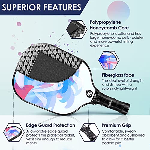 Image of niupipo Pickleball Paddles Set of 2 or 4, USAPA Approved Fiberglass Pickleball Paddle Set with Balls and Bag, Polypropylene Honeycomb Core, Lightweight Pickleball Paddles for Beginners Men Women