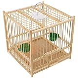 SUPVOX Bamboo Bird Cage with Pearl Decoration: 8.07 Inch Square Beige Parrot Cage for Small Birds - Includes Feeder Cups and Hanging Hook for Indoor and Outdoor Use
