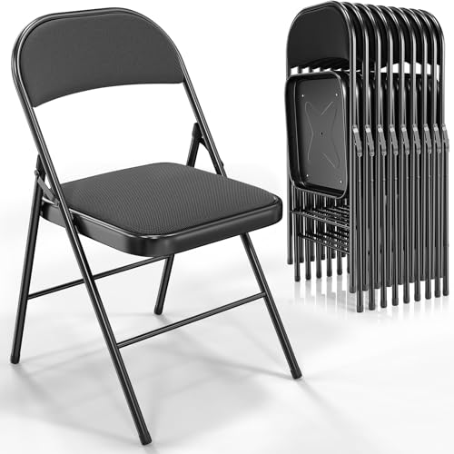 Image of VINGLI 10 Pack Folding Chairs with Padded Seats, Metal Frame with Fabric Seat & Back, Capacity 350 lbs, Black, Set of 10