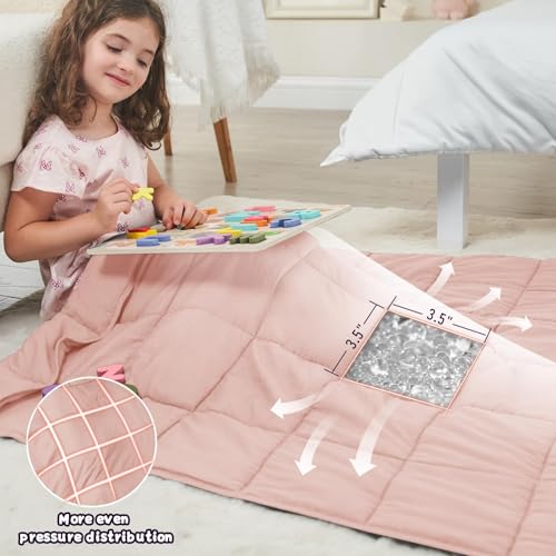 Image of Pink Weighted Blanket 7lbs, 40 inchx60 inch, Cooling Heavy Throw Blanket for 60-90lbs, Microfiber Soft Thick Big Blankets Weighted Comforter Breathable Gift