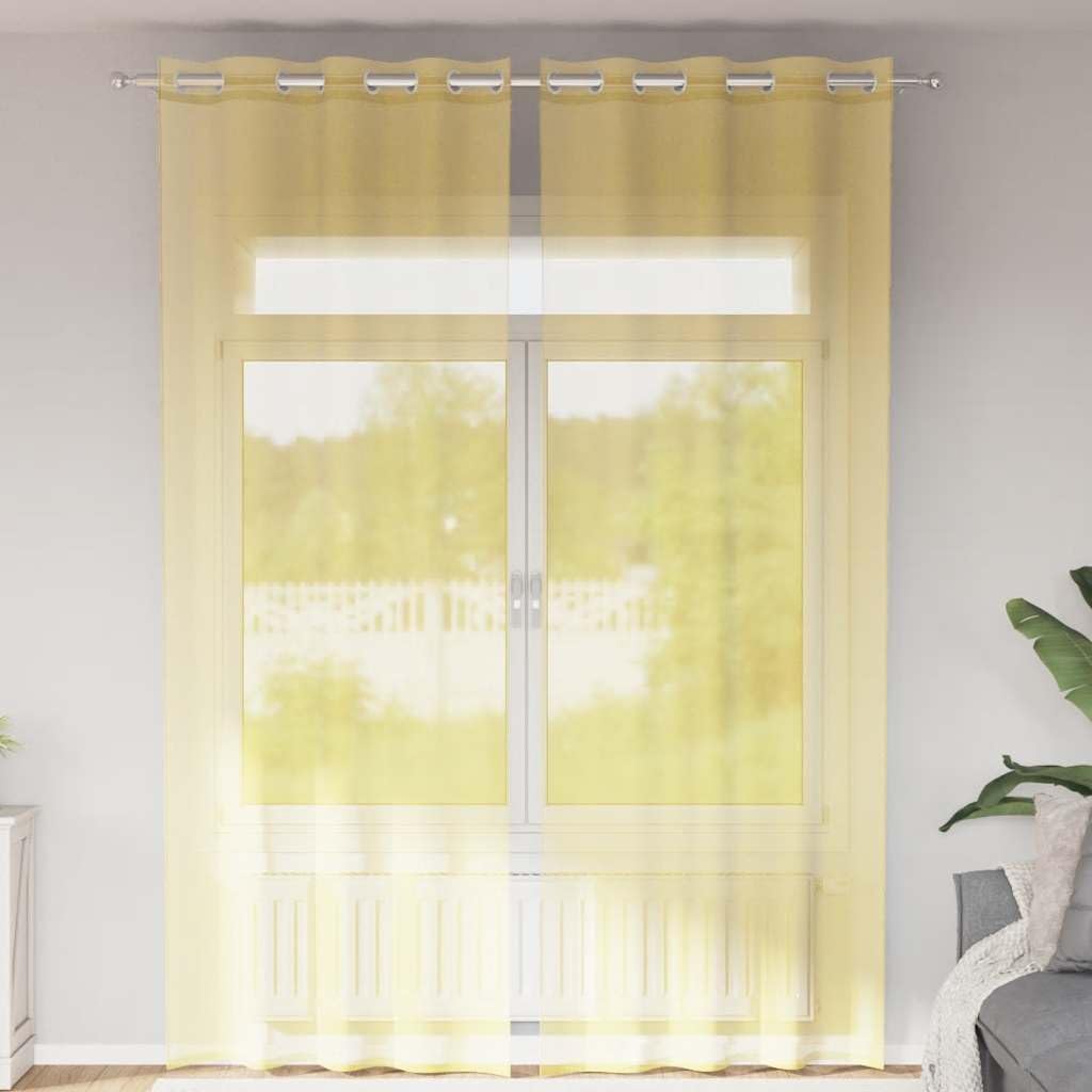 Mangloder Voile Vorhänge mit Ösen, 2 STK., gelb, 140 x 260 cm, transparentes Polyester für Wohnzimmer, Schlafzimmer, Küche, Fenster, Sichtschutz und Sonnenschutz mit 8 Ösen