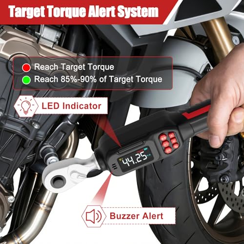 Image of VANPO Digital Torque Wrench 3 /8-Inch Drive, 2.21-44.25 ft-lb for Motorcycle | 3-60 Nm, ±2% Accuracy, Electronic Torque Wrench with LCD Display,Audible & Color Feedback, for Bike, Car & Mechanical Repair