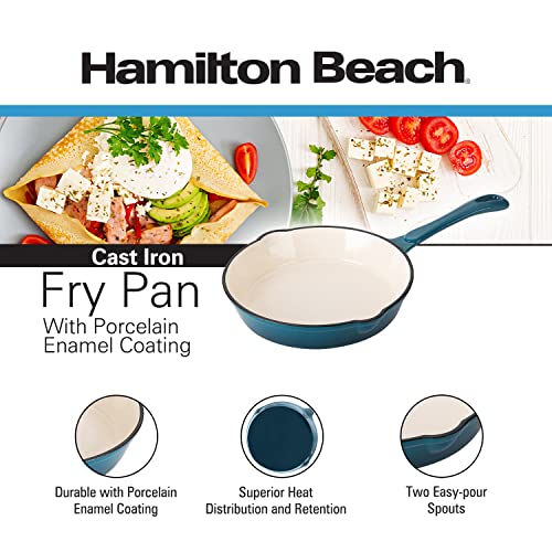 Hamilton Beach 10-inch Navy & Cream Enamel Cast Iron Fry Pan - Stovetop & Oven Safe