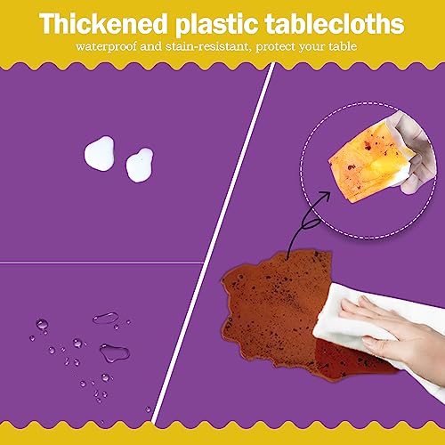 Image of tujol Purple 6 Pack Plastic Table Cloth 54 inch x 108 inch, Disposable Tablecloths Rectangle Table Cover, Plastic Tablecloths for Parties