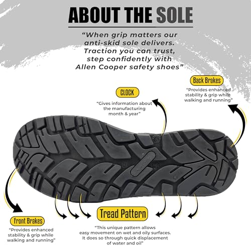Allen Cooper ACM 1699 High Performance Safety Shoe | 200J Steel Toe Cap | Washable Micro Fiber Upper | Anti-Skid, Water, Heat & Oil Resistant