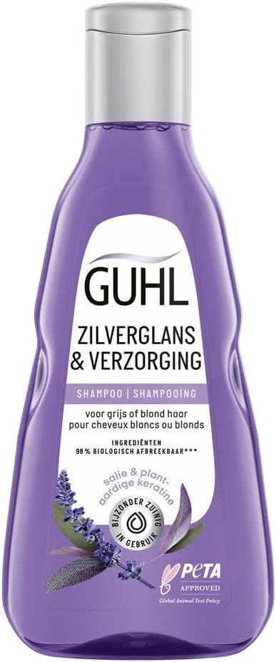 Guhl Zilverglans & verzorging shampoo met paarse Salie en olie, voor grijs of blond haar, 250 milliliter