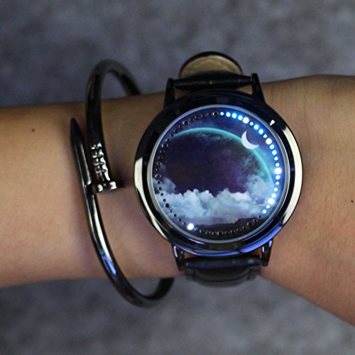 Preisvergleich Produktbild Elegante Armbanduhr mit Touchscreen, Unisex, LED, wasserdicht, lässig, Leder, Sport-Armbanduhr Geburtstag Earth Starry Sky Style