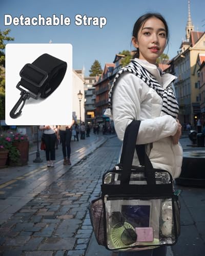 Image of Fammart Clear Bag for Stadium Events, 12x6x12 Jelly Tote Bag for Women with Zipper for Beach Sports Concerts Work