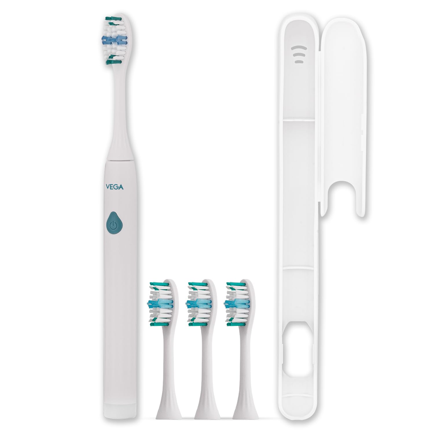 Vega CareOne C1 Electric Toothbrush Battery Operated with IPX7 Waterproof, 3 Brush Head, 2 Min Auto-Timer, 40000 Vibration/Min, 60 Days Battery Life, 2 Vibration Mode for Adult, White (VETB-01)