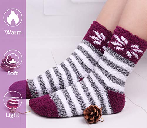 Image of Toes Home Fuzzy Socks for Women, 6 Pairs Cozy Winter Fluffy Slipper Socks