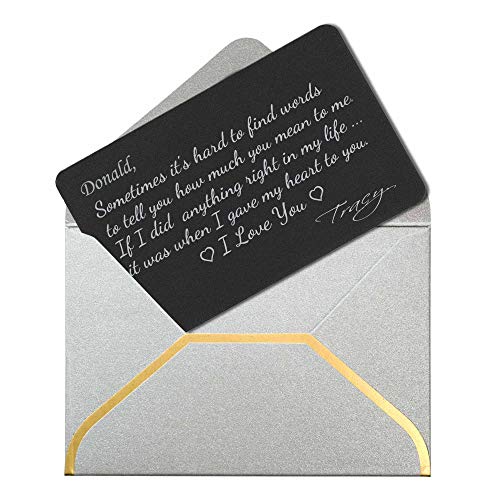 Dreambell Anodized Aluminum Black I Love You Words to Tell Personalized Text Custom Engrave Metal Wallet Mini Love Insert Gift Note Card2