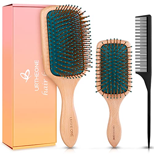 Hair Brush,Hair Brushes for Women Men Kids,Natural Wooden Paddle Detangler Brush and Small Travel Styling Brush Set for Curly Thick Thin FineÂ Wet Dry Hair Detangling Smoothing Massaging Blowdrying