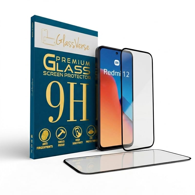 Image of GlassVerse PureView Tempered Glass for Redmi 12 | Crystal Clear, 9H Hardness Screen Protector, Edge to Edge, Case Friendly, Hassle-less Installation Kit Included. (Pack of 2)