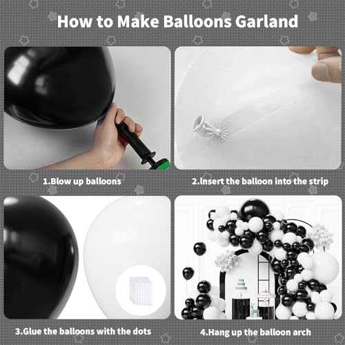 Image of Black and White Balloons Arch Kit,130pcs White Latex Balloon Garland,Different Size Black Latex Balloons for Baby Shower Birthday Wedding Graduation Party Decorations Supplies