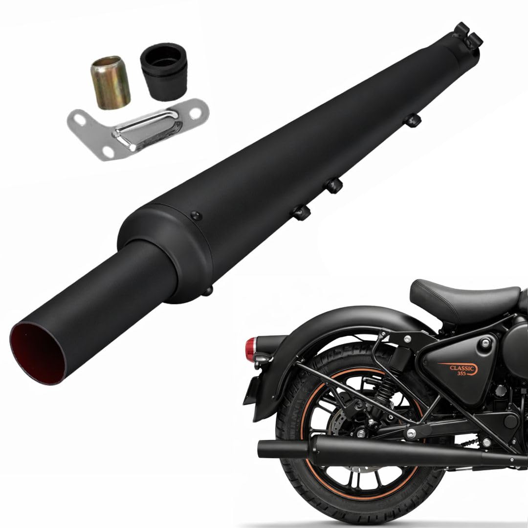 Original Gold Star Silencer Free Flow For Loud Sound For Royal Enfield Classic Reborn 350cc, Bullet 2023 350cc, Meteor 350cc (Big Mouth, Black)-image-40
