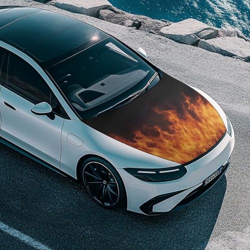 Image of Car Hood Cover Stretchable Car Hood Wrap Blankets Bonfire Print Theme Vehicles Banner Auto Decorations for Compact Sedans SUV Trucks (59x39 Inch)