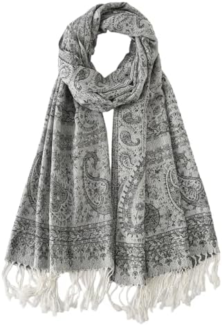 Paisley Pashmina Rave Shawl Scarf-Women's Reversible Ethnic Jacquard Pashmina Wraps for Travel